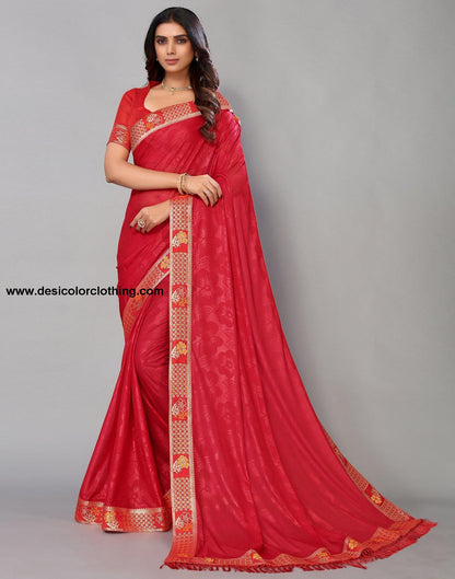 Red Lycra Printed Saree
