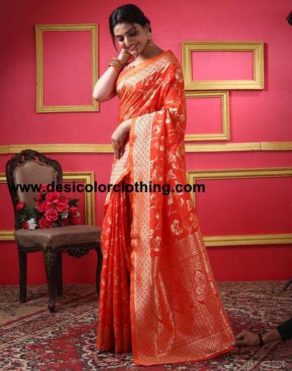 Orange Silk Plain Saree