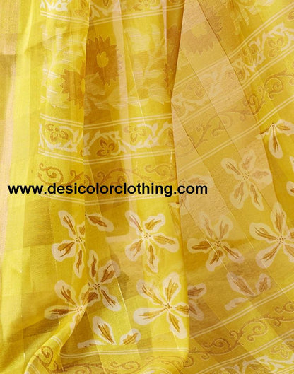 Yellow Cotton Printed Sarees