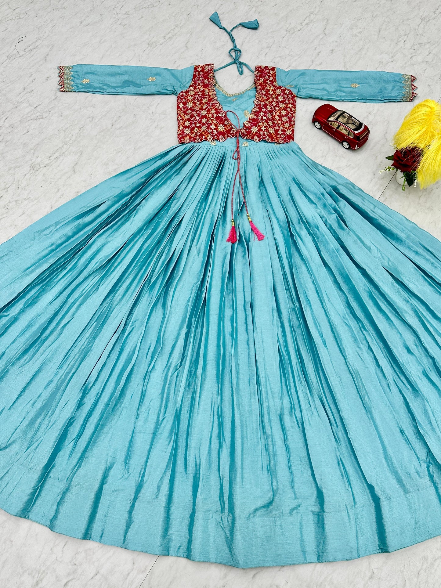 Product Image - Designer Bandhej Gown with Attached Shrug - Perfect Wedding & Festive Attire