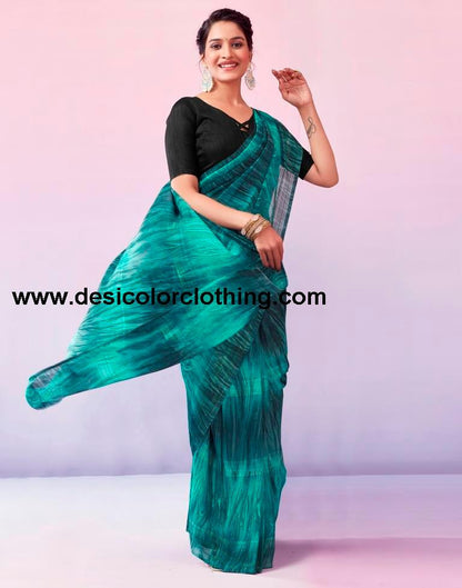 Turquoise Georgette Printed Ready to Wear Saree
