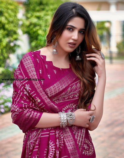 Pink Silk Printed Saree