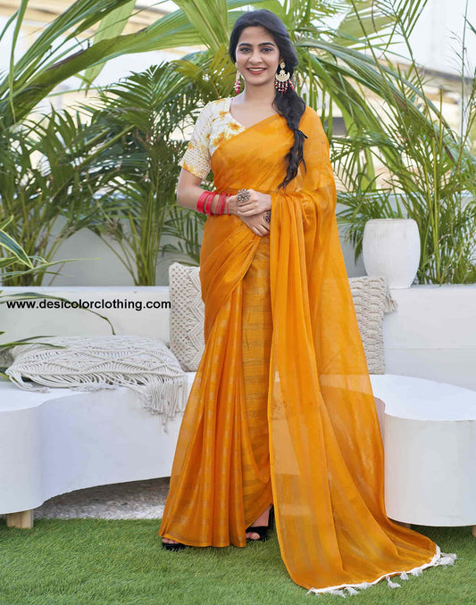 Turmeric Yellow Chiffon Zari Plain Saree