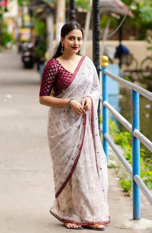 Product Image - Elegant Worli Georgette Saree with Aari Mirror Work