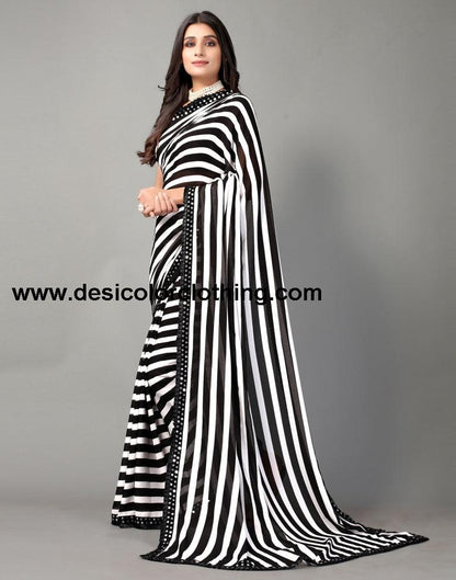 White and Black Printed Saree | SLV2359S112