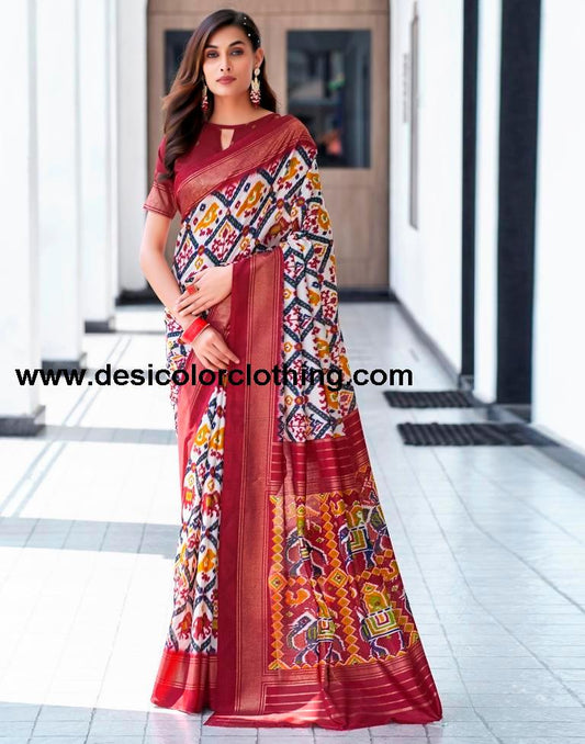 Red Silk Printed Saree