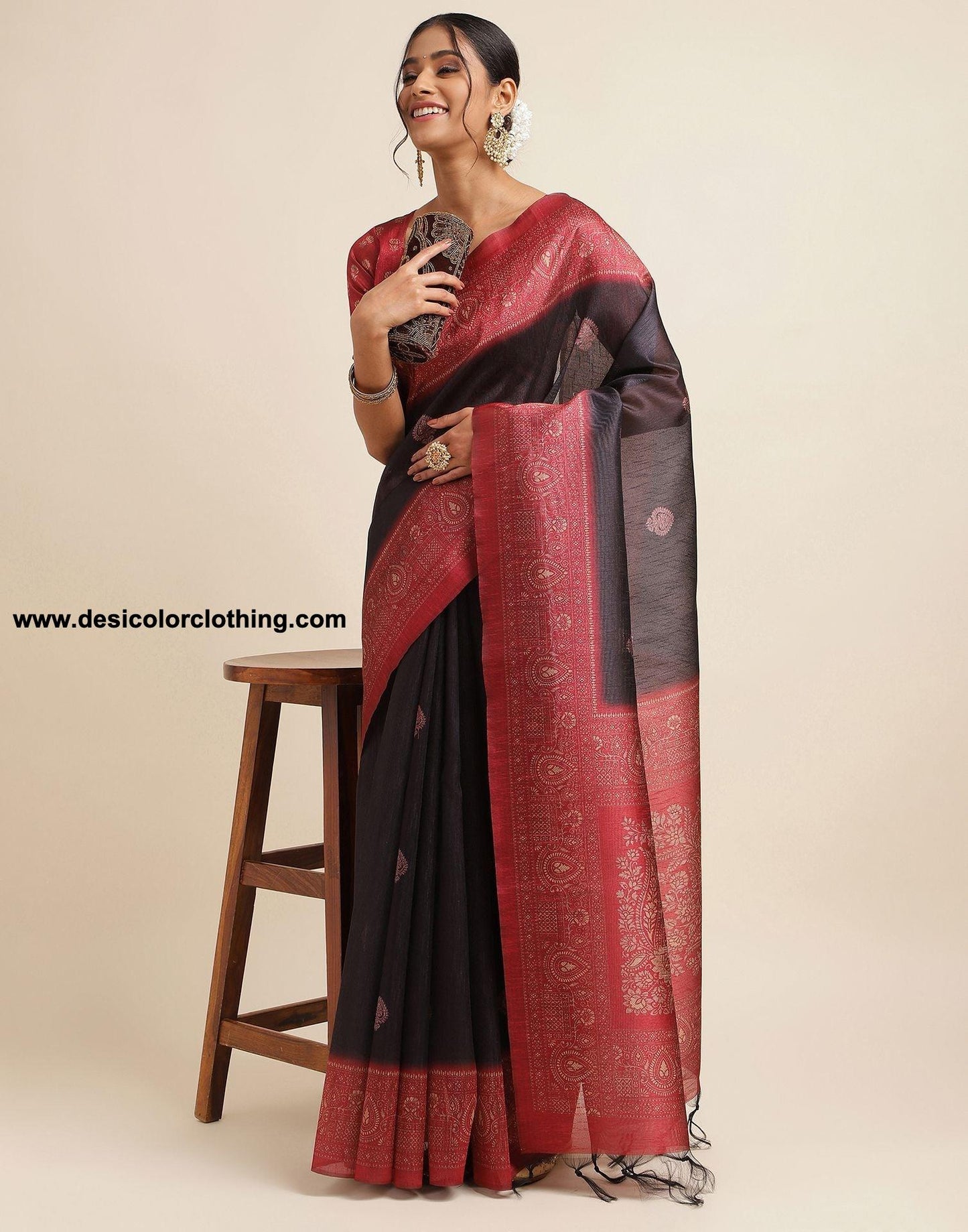 Black Silk Printed Saree