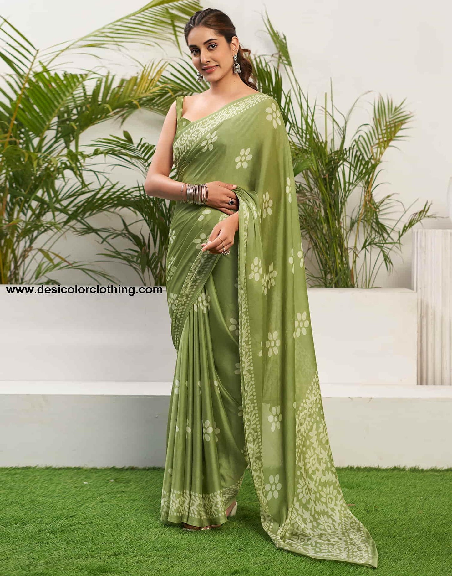 Pista Green Chiffon Printed Saree