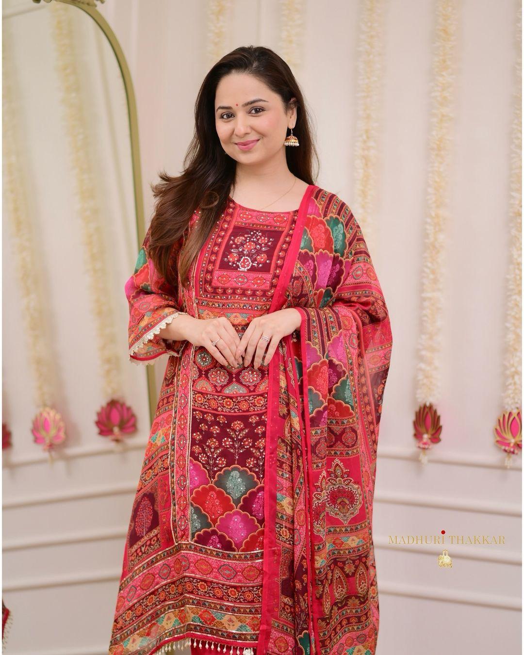 Product Image - Premium Chinnon Suit Set with Hand Embroidery and Digital Print Dupatta