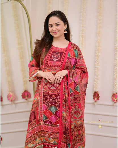 Product Image - Premium Chinnon Suit Set with Hand Embroidery and Digital Print Dupatta