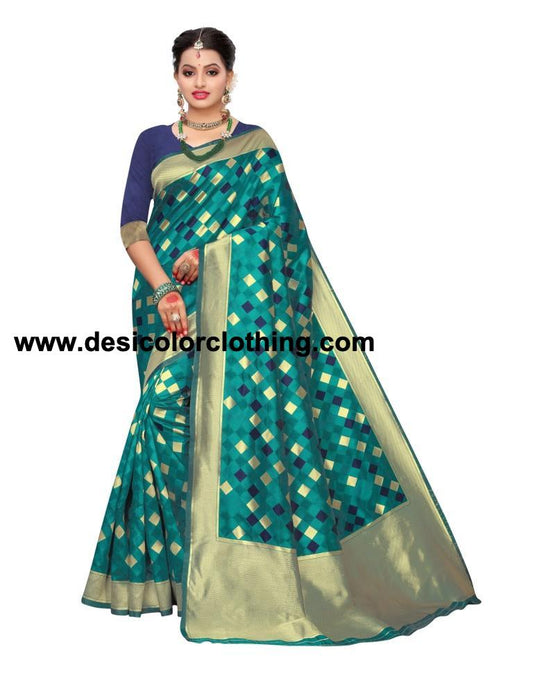 Turquoise Coloured Poly Silk Jacquard Partywear saree