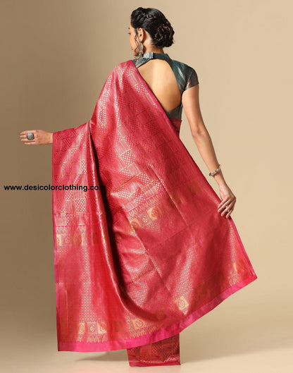 Dark Pink Silk Jacquard Saree
