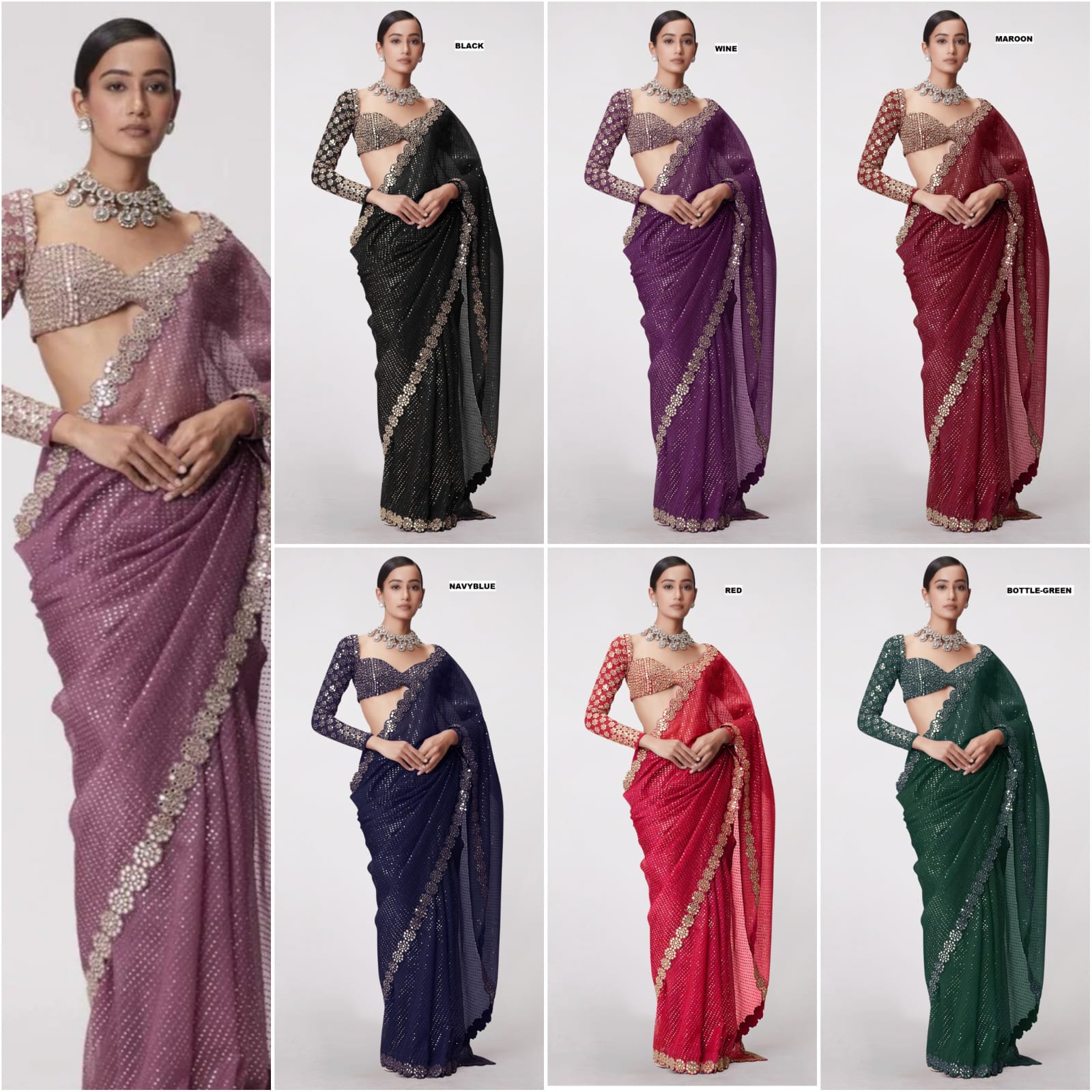 Product Image - Designer Georgette Saree with Mirror Work - Wedding & Festive Wear