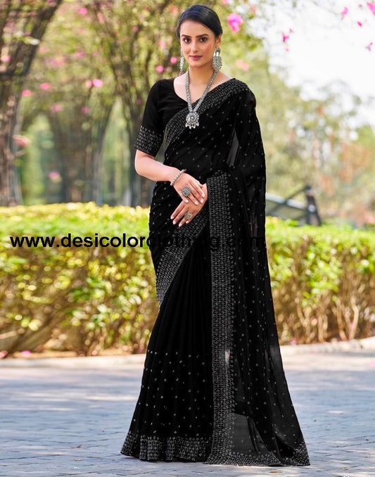 Black Georgette Plain Saree