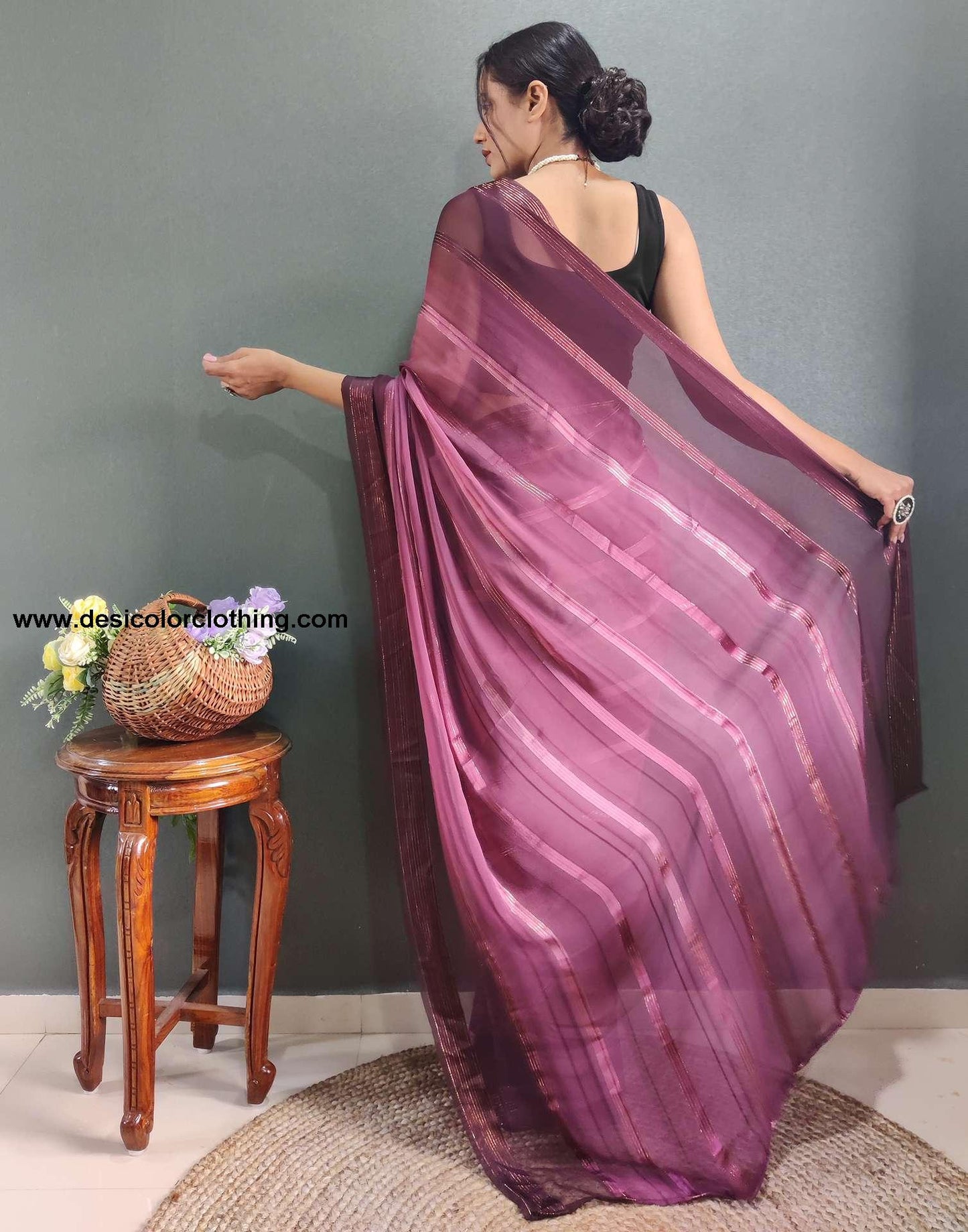 Purple Weaving Georgette Pre-draped Saree