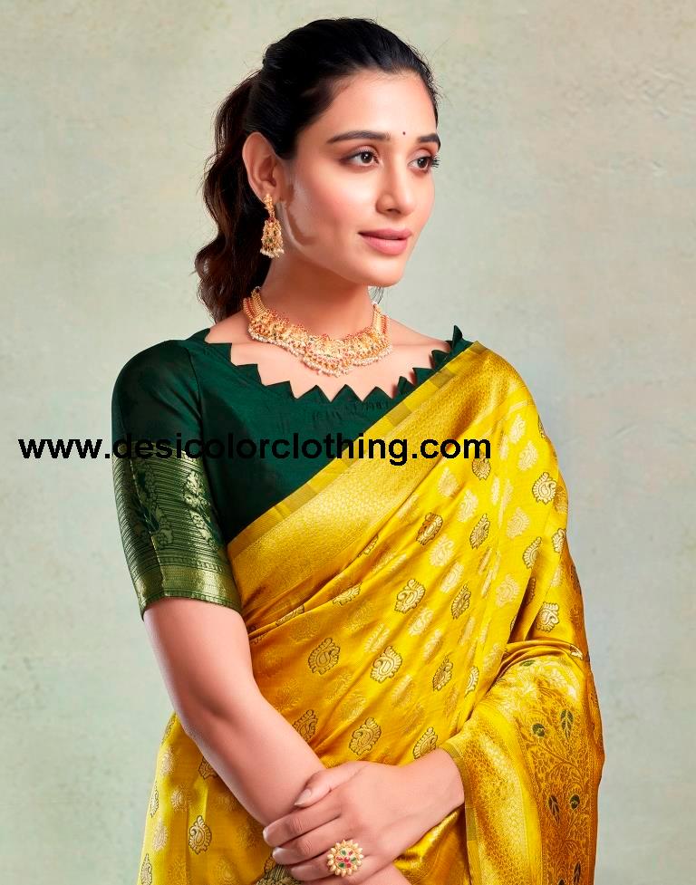 Yellow Silk Woven Saree