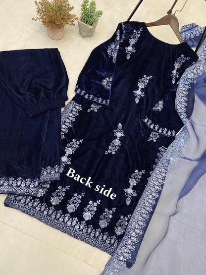 Product Image - Adorable Heavy Velvet Sequence Embroidery Work Suit with Plazo and Dupatta
