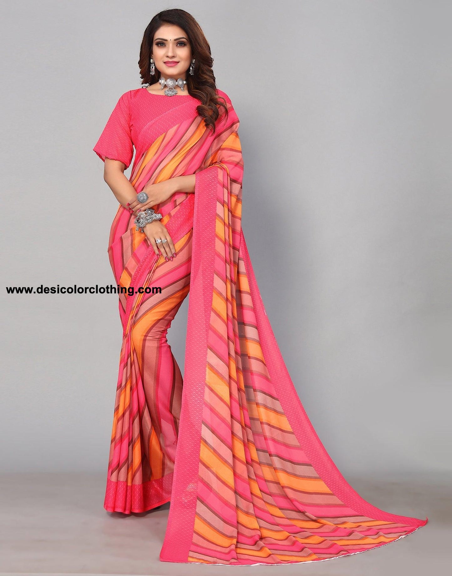 Pink & Multicoloured Georgette Printed Saree