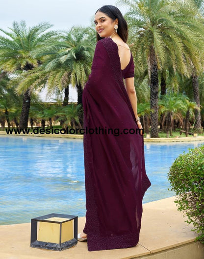 Wine Plain Silk Saree