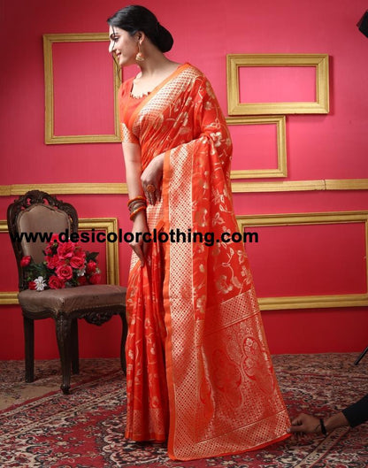 Orange Silk Plain Saree