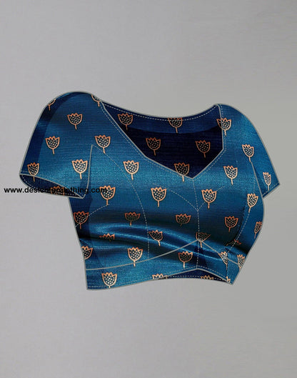 Teal Blue Silk Printed Saree