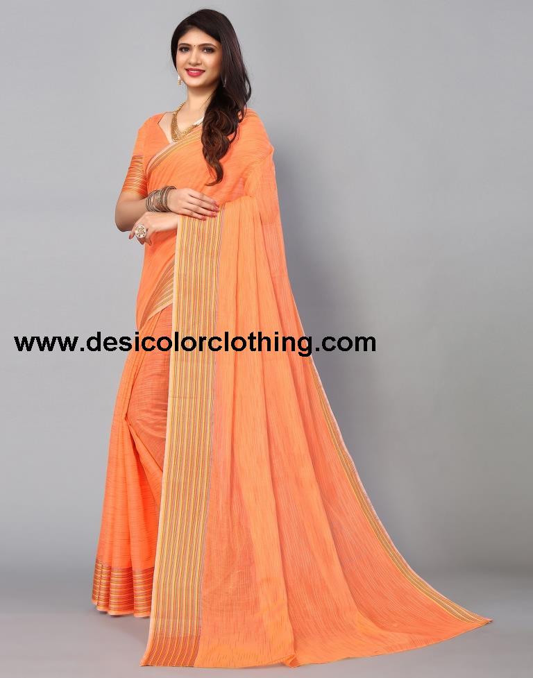 Orange Cotton Saree
