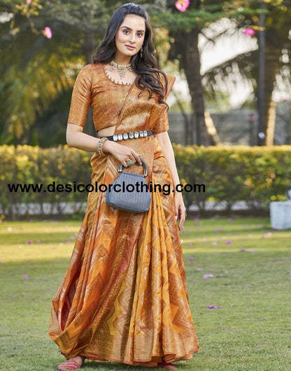 Turmeric Organza Plain Saree