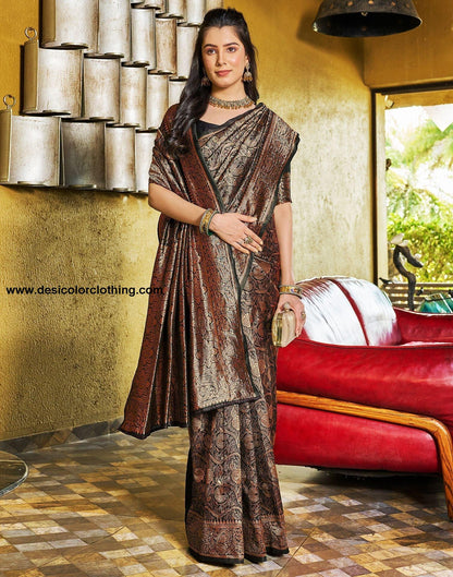 Black and Copper Jacquard Silk Saree