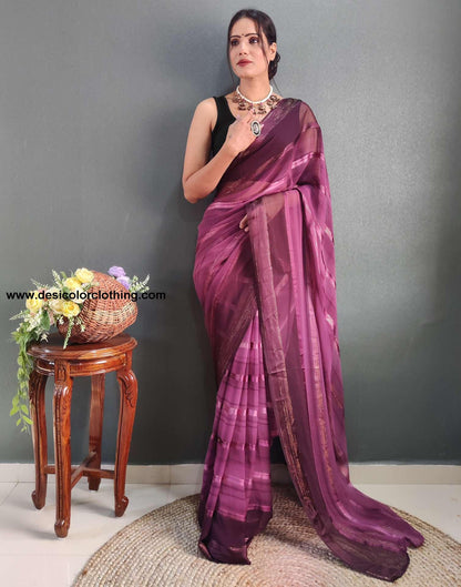 Purple Weaving Georgette Pre-draped Saree