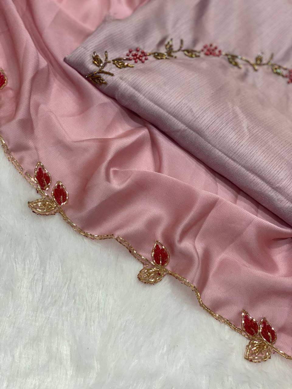 Product Image - Elegant Chocolate Lady Heavy Rangoli Silk Designer Saree with Handwork and Cutwork