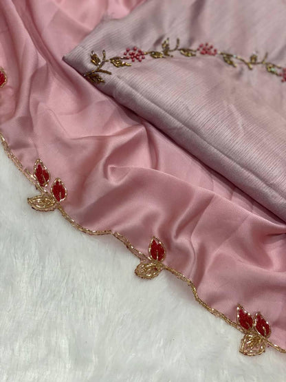 Product Image - Elegant Chocolate Lady Heavy Rangoli Silk Designer Saree with Handwork and Cutwork