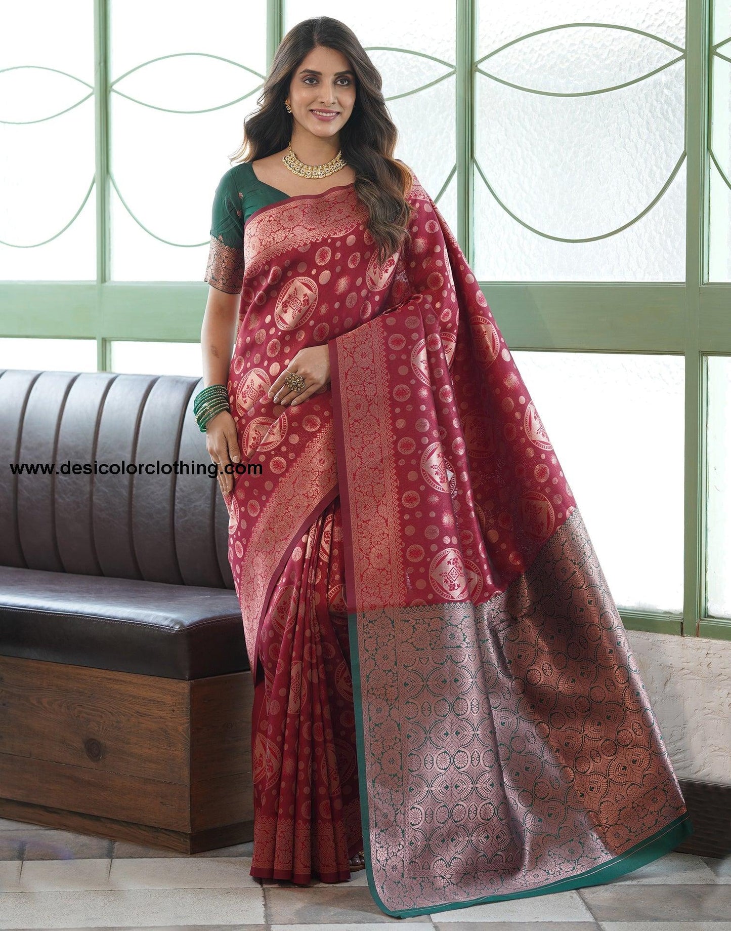 Dark Red Banarasi Silk Saree