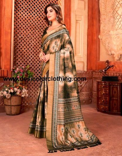 Brown Silk Printed Saree