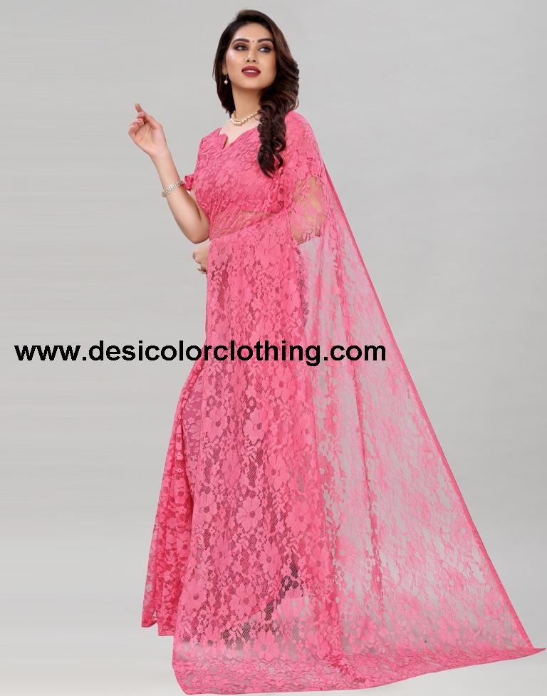 Baby Pink Coloured Russel Net Partywear saree