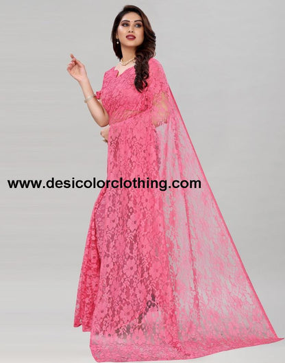 Baby Pink Coloured Russel Net Partywear saree