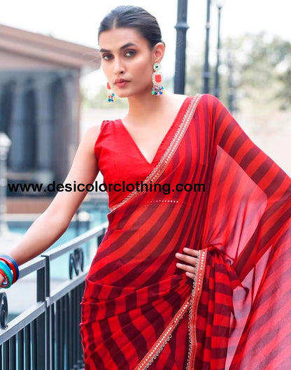 Red Georgette Printed Saree