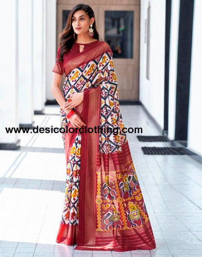 Red Silk Printed Saree