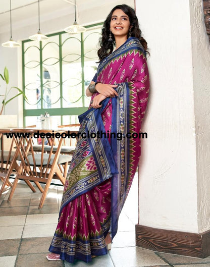 Wine Silk Printed Saree