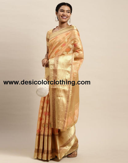 Peach Organza Saree