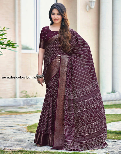 Wine Silk Printed Saree