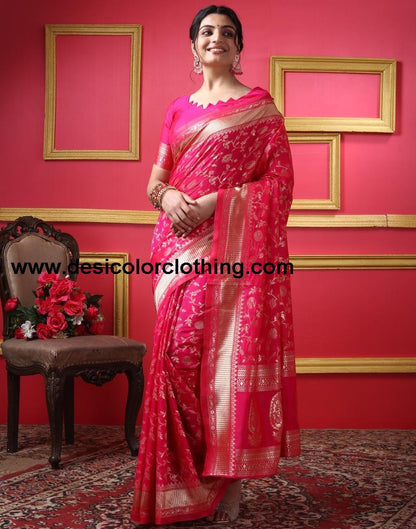 Rani Pink Silk Plain Saree