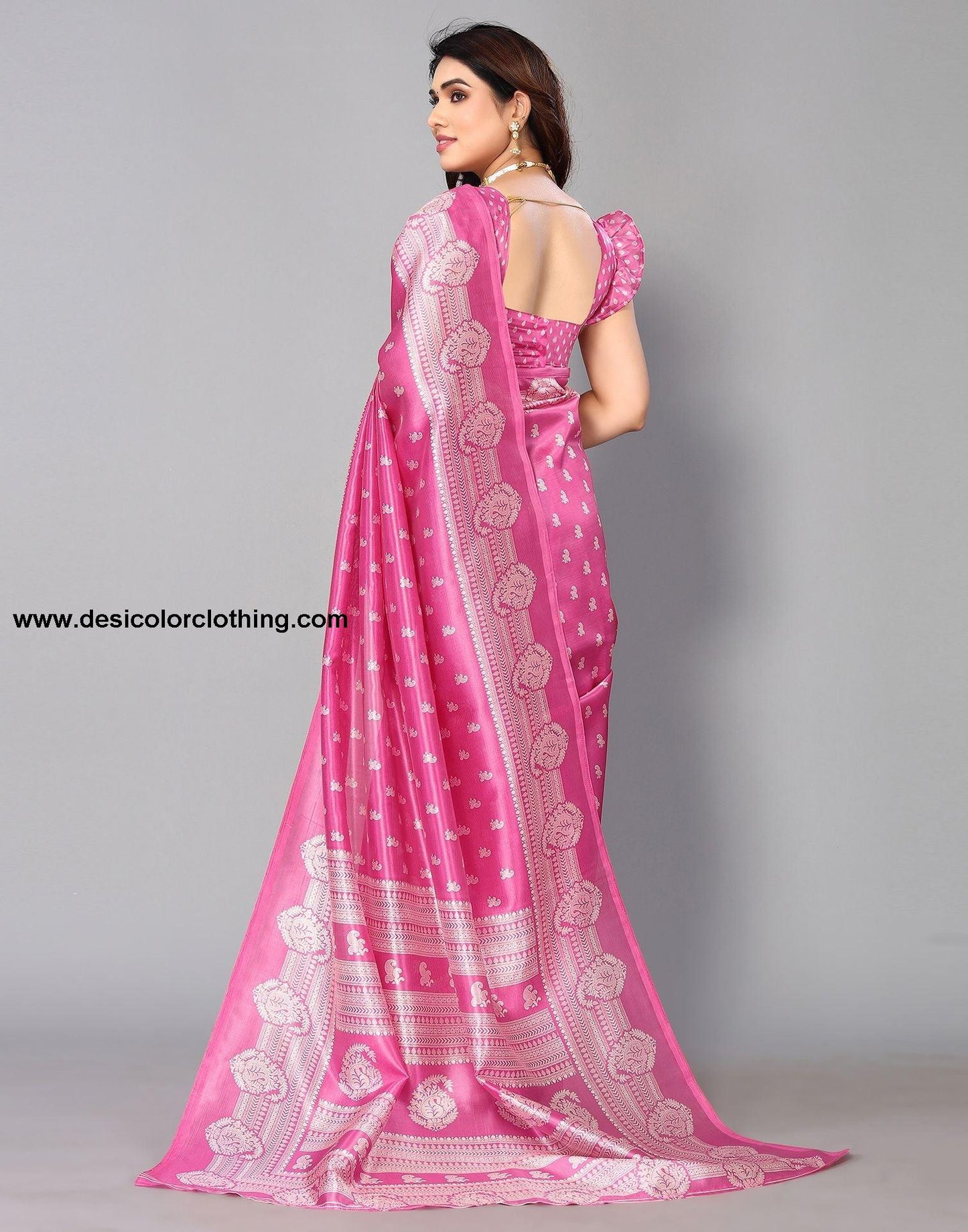 Pink Silk Printed Saree