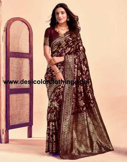 Dark Maroon Silk Plain Saree