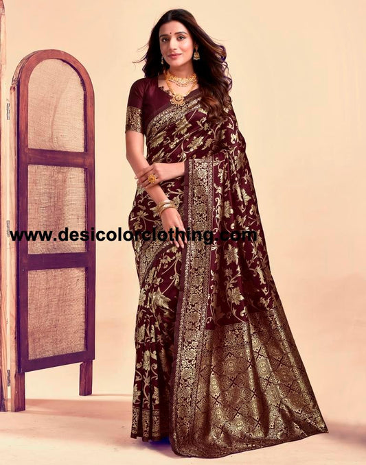 Dark Maroon Silk Plain Saree