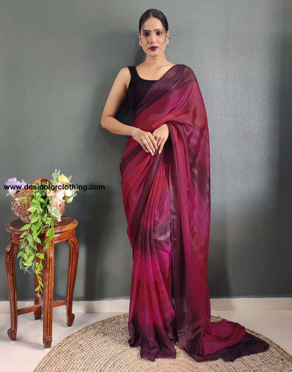 Pink Printed Georgette Pre-draped Saree