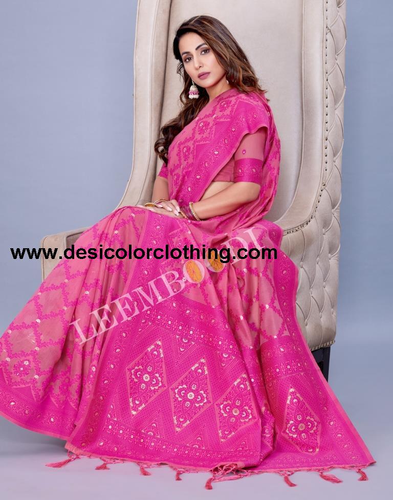Pink Cotton Saree