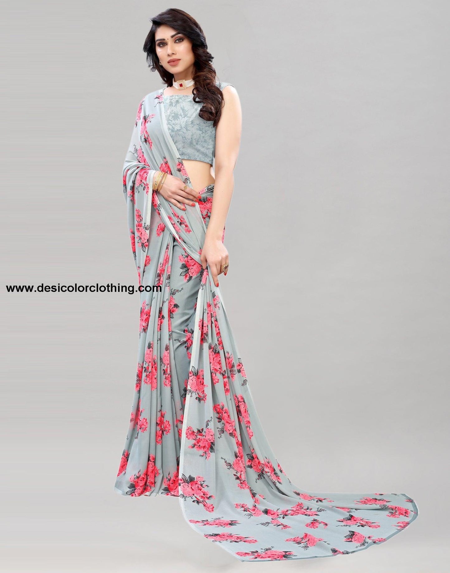 Exotic Grey Printed Saree | 1850S177