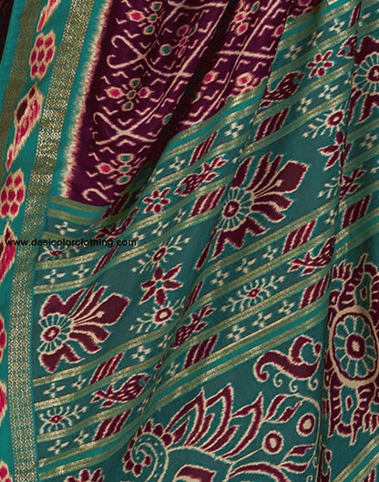 Dark Green Printed Silk Saree