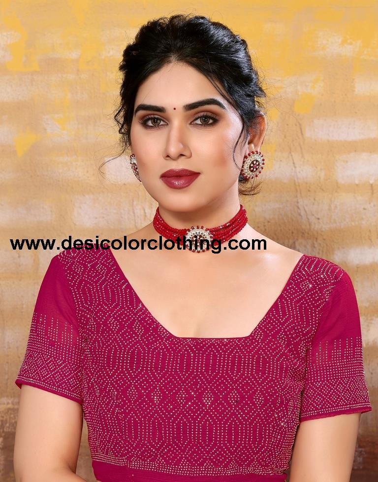 Rani Pink Plain Georgette Saree