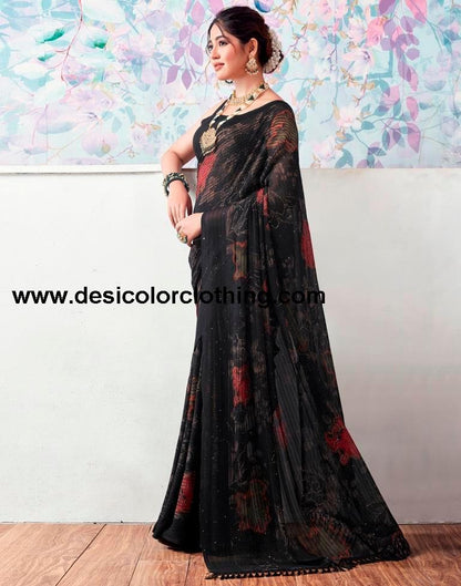 Black Georgette Printed Sarees